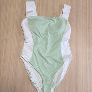 Lands' End Mint Green and White One-Piece Swimsuit